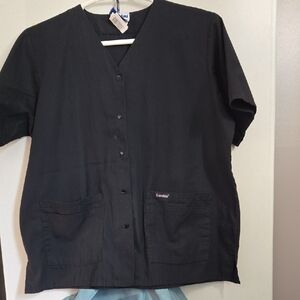 Landau Classic Snap Front Black Scrub Top